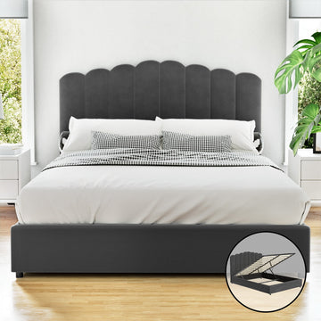 Artiss Velvet Gas Lift Double Bed Frame Grey
