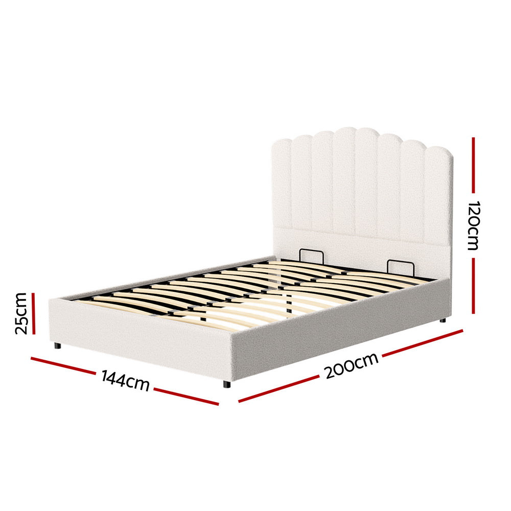 Artiss Double Bed Frame With Gas Lift Storage Boucle Beige