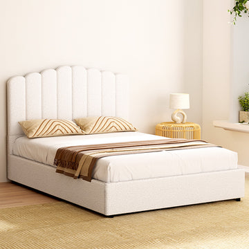 Artiss Double Bed Frame With Gas Lift Storage Boucle Beige