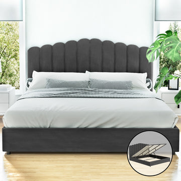 Artiss Velvet Bed Frame King Size with Gas Lift Grey