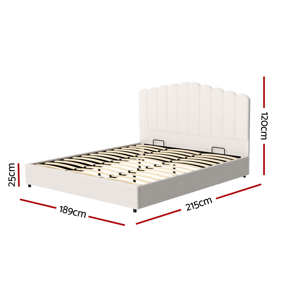 Artiss King Bed Frame With Gas Lift Storage Boucle Beige