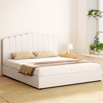 Artiss King Bed Frame With Gas Lift Storage Boucle Beige