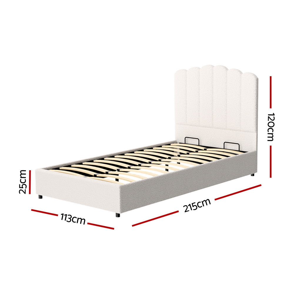 Artiss King Single Bed Frame With Gas Lift Storage Boucle Beige