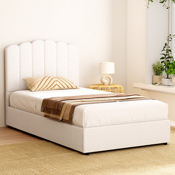 Artiss King Single Bed Frame With Gas Lift Storage Boucle Beige