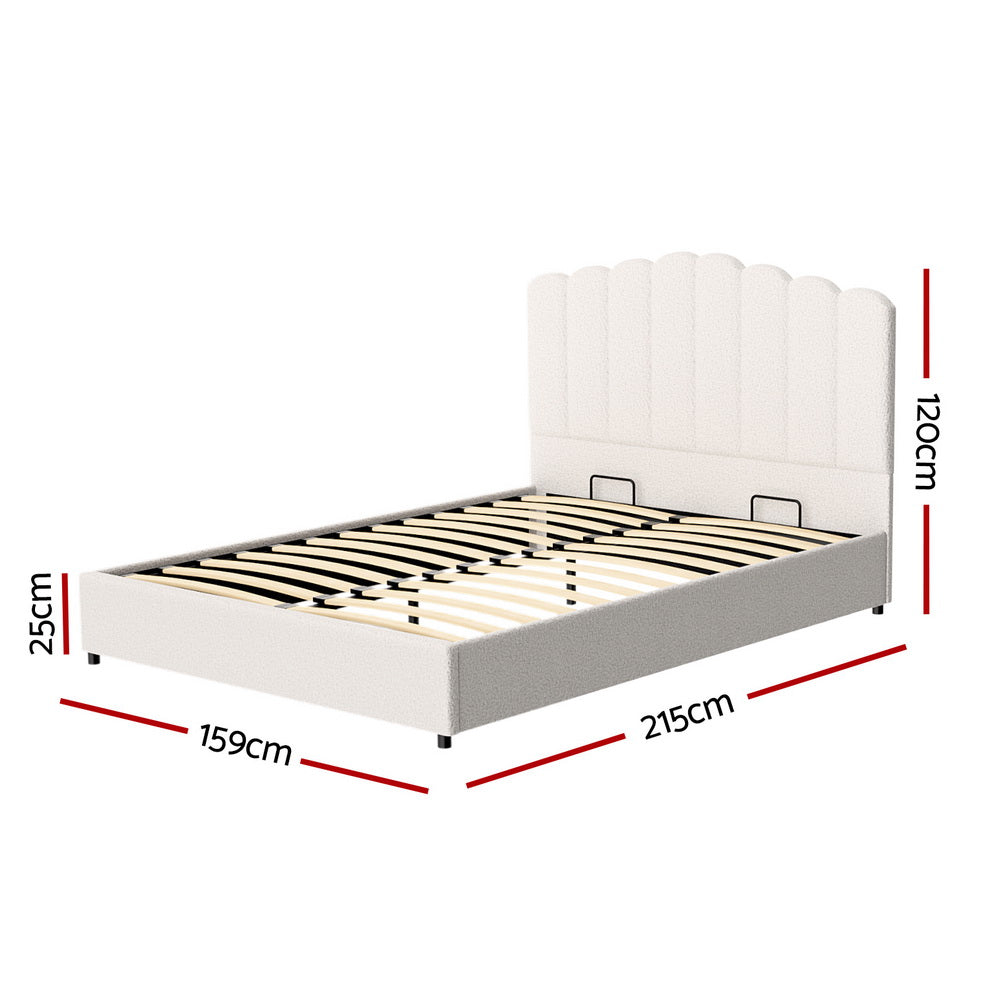 Artiss Queen Bed Frame With Gas Lift Storage Boucle White