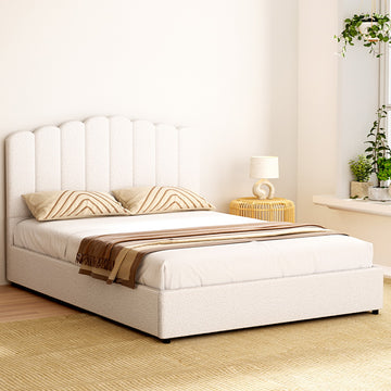 Artiss Queen Bed Frame With Gas Lift Storage Boucle White