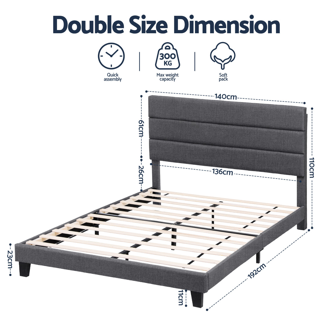 Artiss Double Upholstered Bed Frame Charcoal Grey Linen