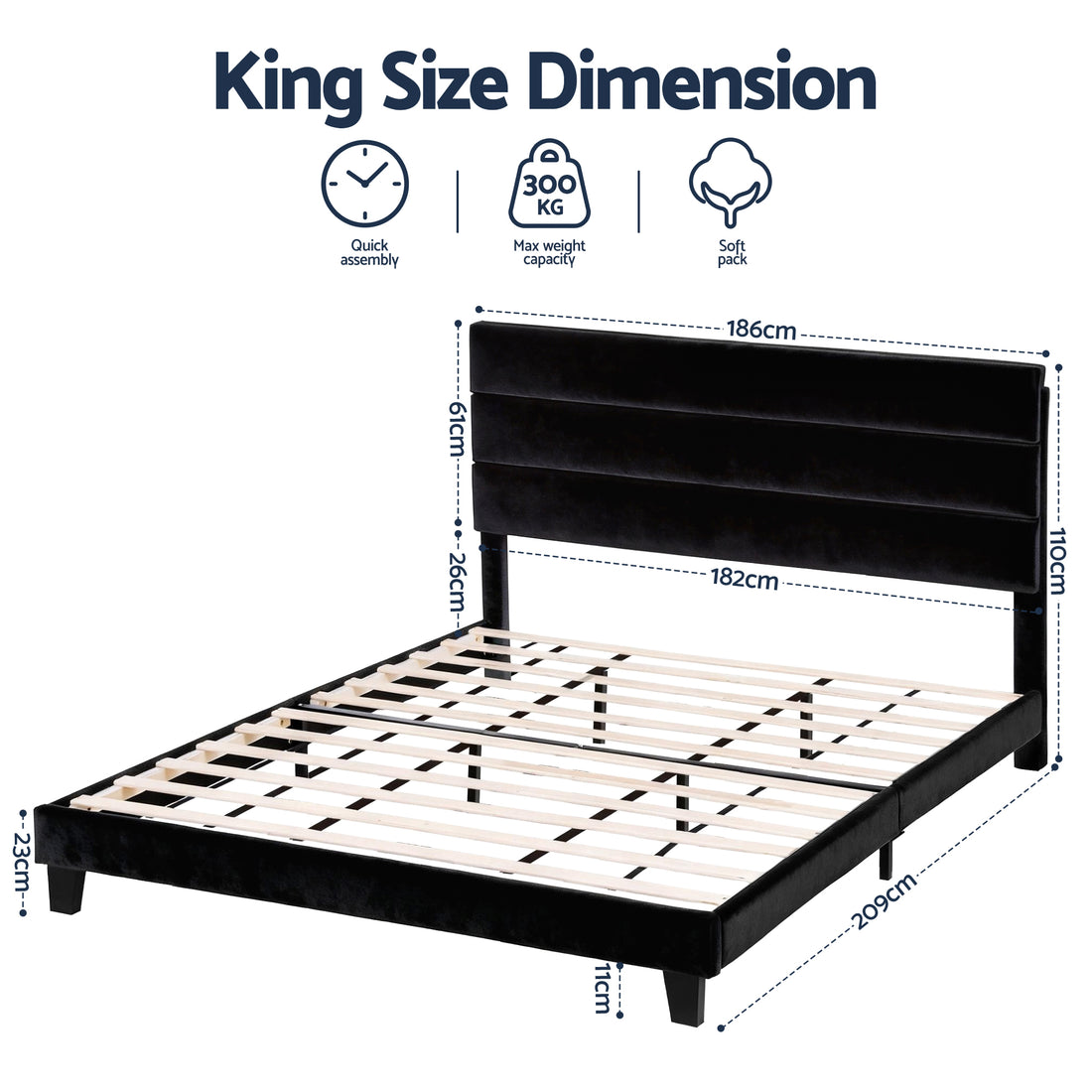 Artiss King Upholstered Bed Frame Black Velvet Platform