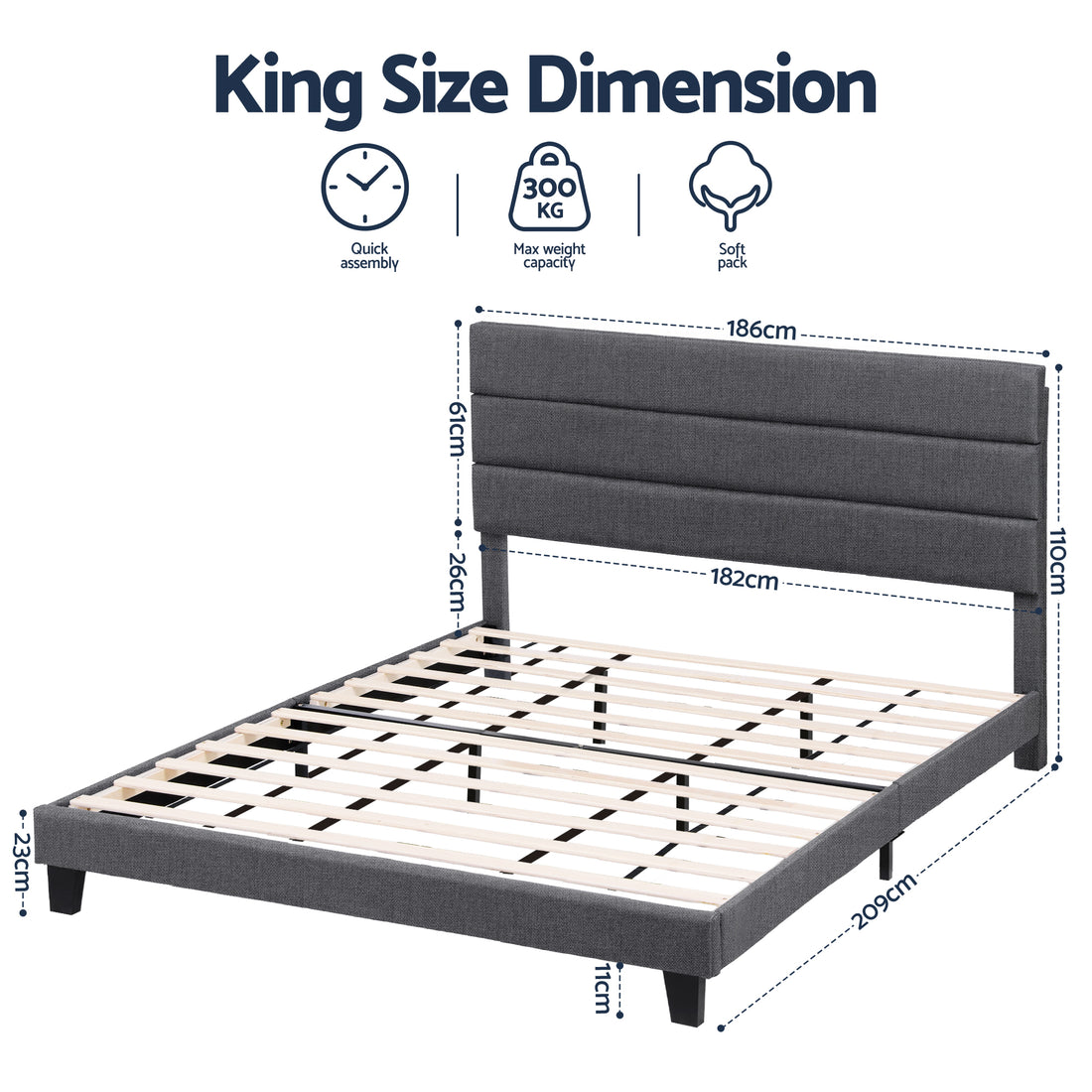 Artiss King Upholstered Bed Frame Charcoal Grey Linen