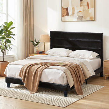 Artiss Queen Upholstered Bed Frame with Headboard Black Velvet
