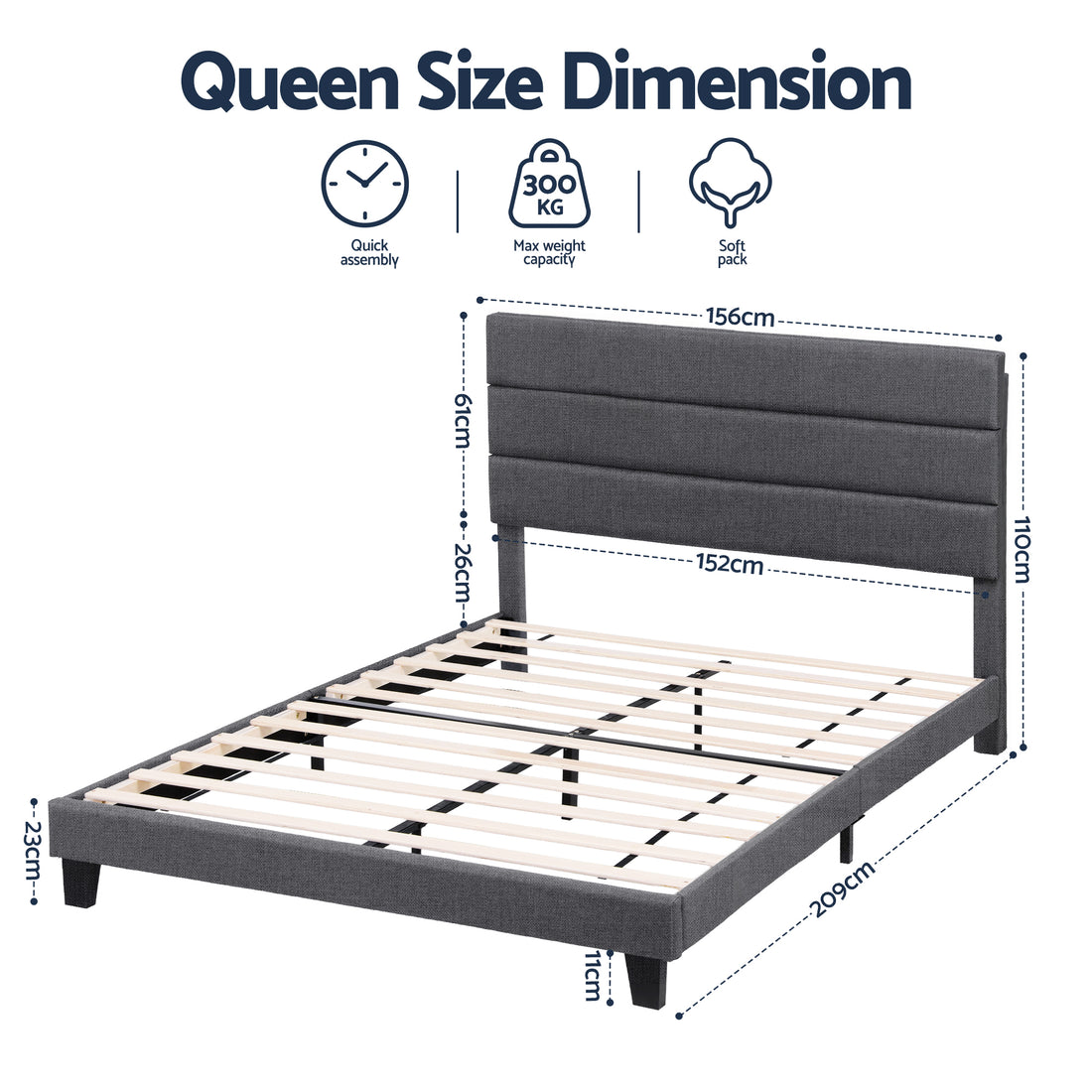 Artiss Queen Upholstered Bed Frame Charcoal Grey Linen