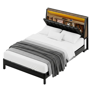 Artiss Double Bed Frame LED Storage Headboard Black