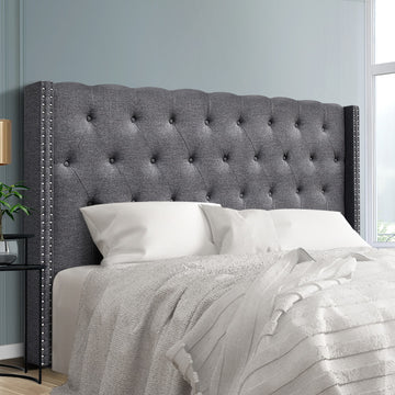 Artiss Winged Bedhead King Size Linen Headboard Grey