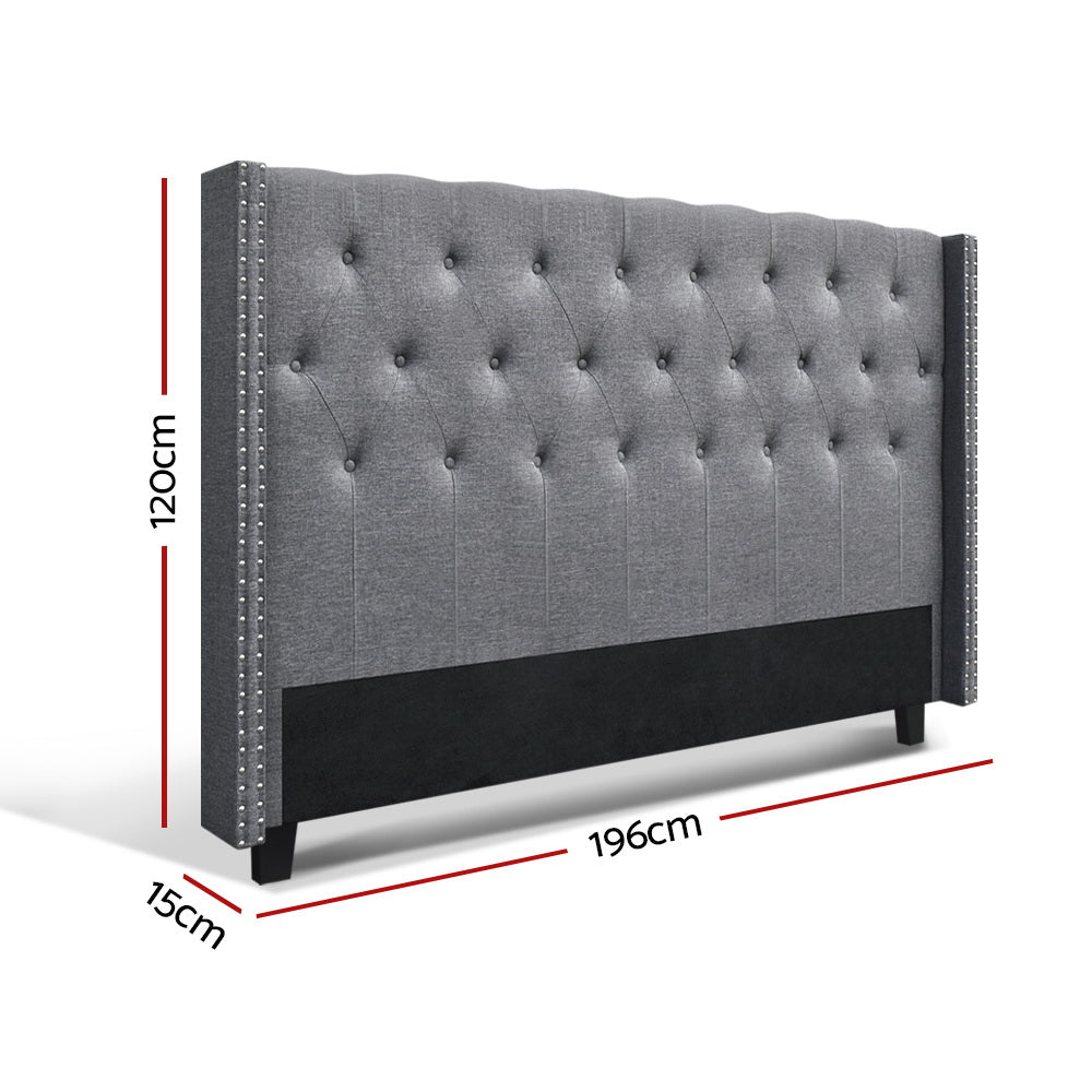 Artiss Winged Bedhead King Size Linen Headboard Grey