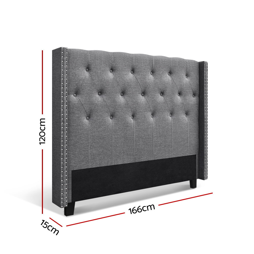 Artiss Winged Bedhead Queen Size Linen Headboard Grey