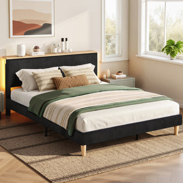 Artiss Double Upholstered Bed Frame with Adjustable Headboard Black Velvet