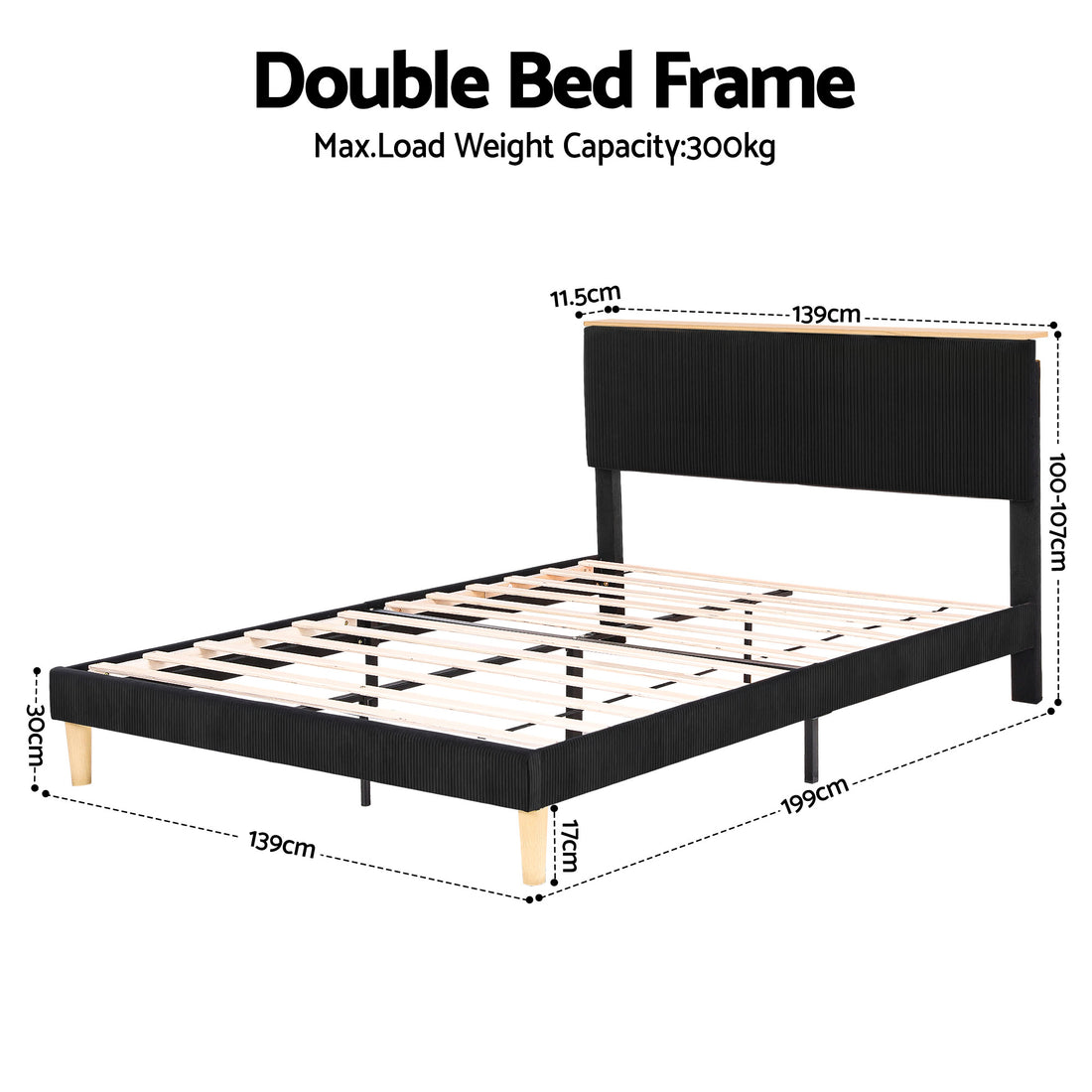 Artiss Double Upholstered Bed Frame with Adjustable Headboard Black Velvet