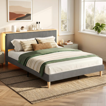 Artiss Double Upholstered Bed Frame with Adjustable Headboard Grey Velvet