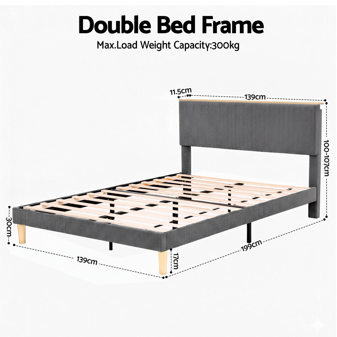 Artiss Double Upholstered Bed Frame with Adjustable Headboard Grey Velvet