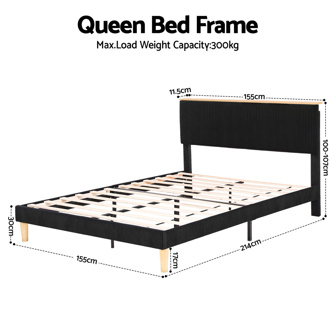 Artiss Queen Upholstered Bed Frame Adjustable Headboard RGB Black Velvet