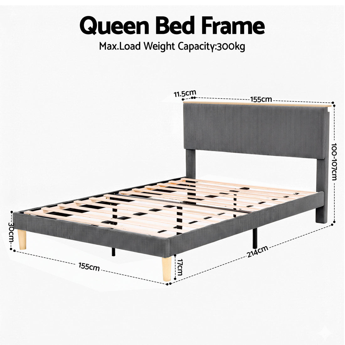 Artiss Queen Upholstered Bed Frame Adjustable Headboard RGB Grey Velvet