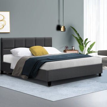 Artiss Tino Upholstered Bed Frame Queen Charcoal Faux Linen