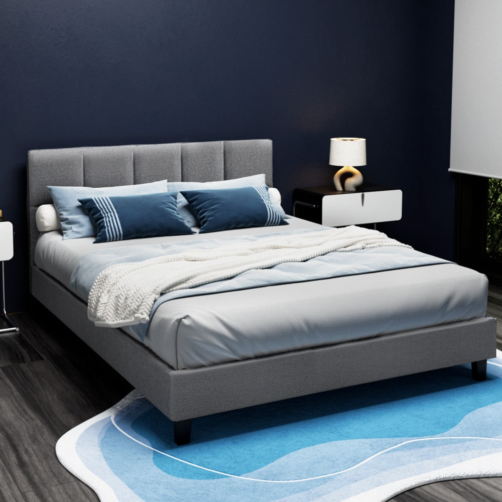 Artiss Tino Upholstered Bed Frame Queen Grey Faux Linen