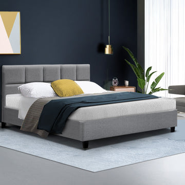 Artiss Tino Upholstered Bed Frame Queen Grey Faux Linen