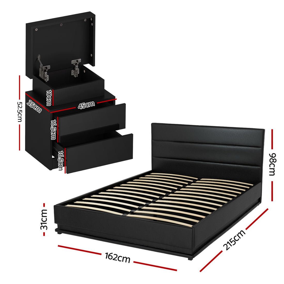 Artiss LED Queen Bed Frame with 2 Bedside Tables RGB Black