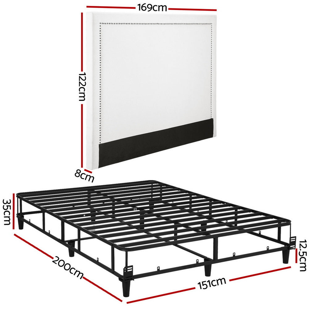 Artiss Platform Queen Bed Frame with Linen Look Headboard Grey