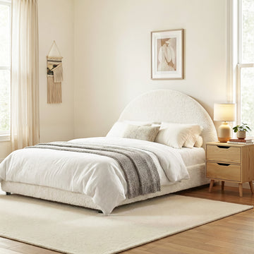 Artiss Gas Lift Queen Bed Frame with Boucle and Bedside Table