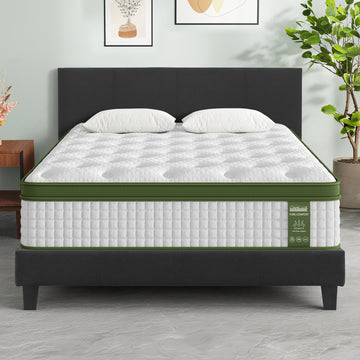 Artiss Neo Hybrid Bed Frame Double Charcoal Faux Linen with Pocket Coil Mattress
