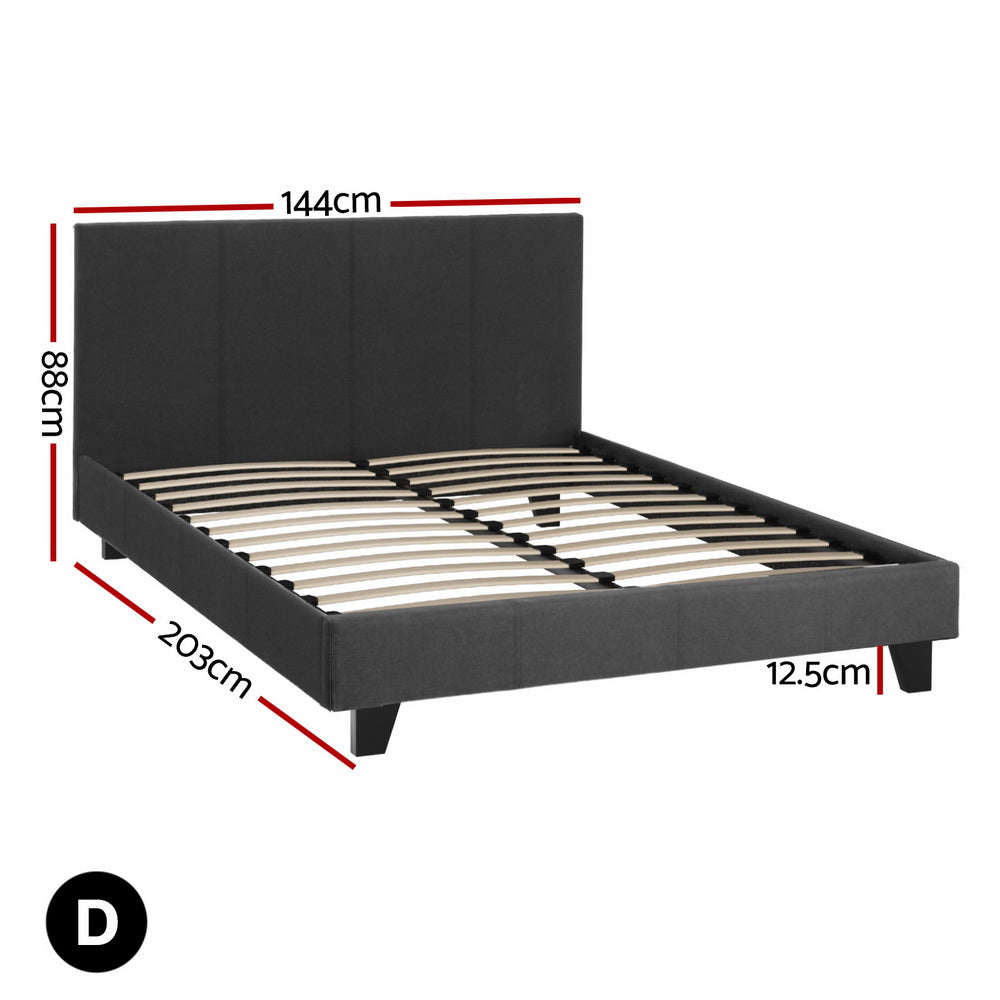 Artiss Neo Hybrid Bed Frame Double Charcoal Faux Linen with Pocket Coil Mattress