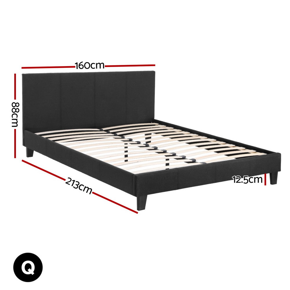 Artiss Neo Hybrid Queen Bed Frame Charcoal Faux Linen with Pocket Coil Mattress