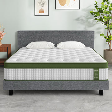 Artiss BedStory King Bed Frame With Hybrid Mattress Linen Grey