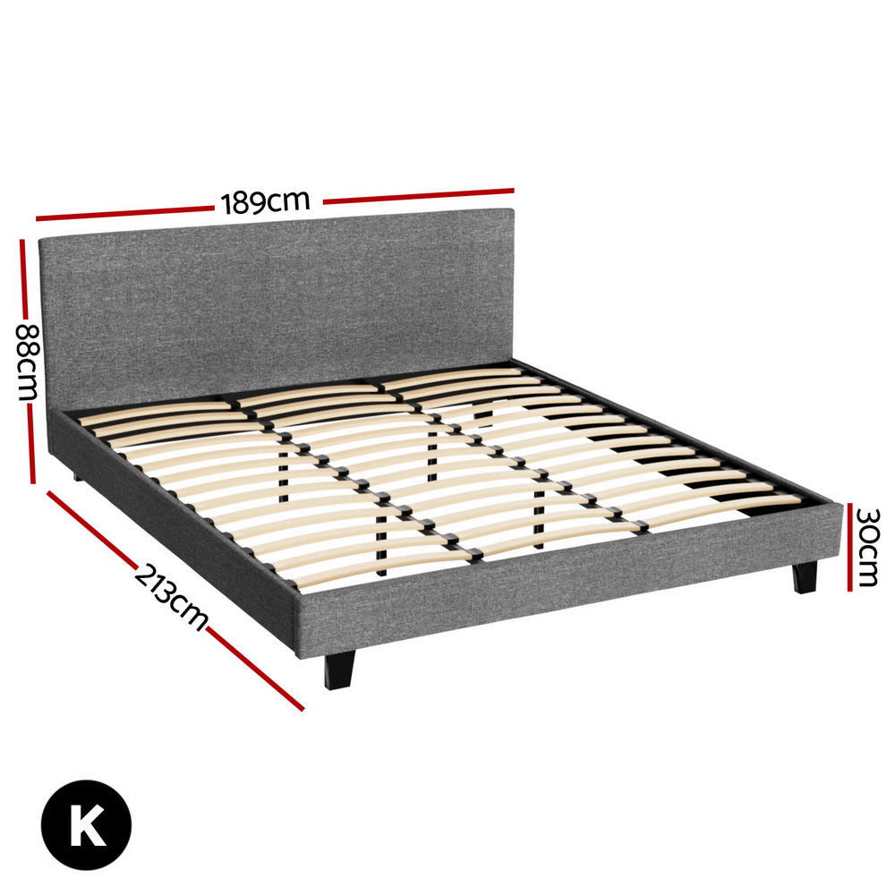 Artiss BedStory King Bed Frame With Hybrid Mattress Linen Grey