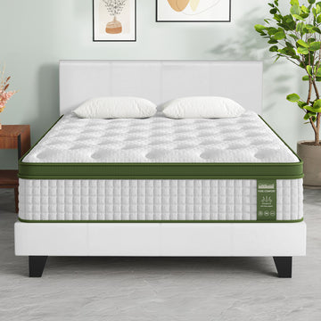 Artiss BedStory Queen Bed Frame With Hybrid Mattress Leather White