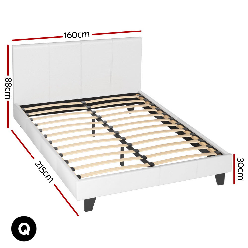 Artiss BedStory Queen Bed Frame With Hybrid Mattress Leather White