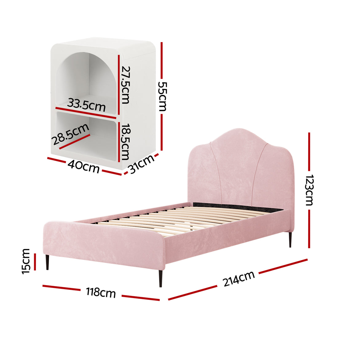 Artiss Olan Velvet King Single Bed Frame with Bedside Table Pink