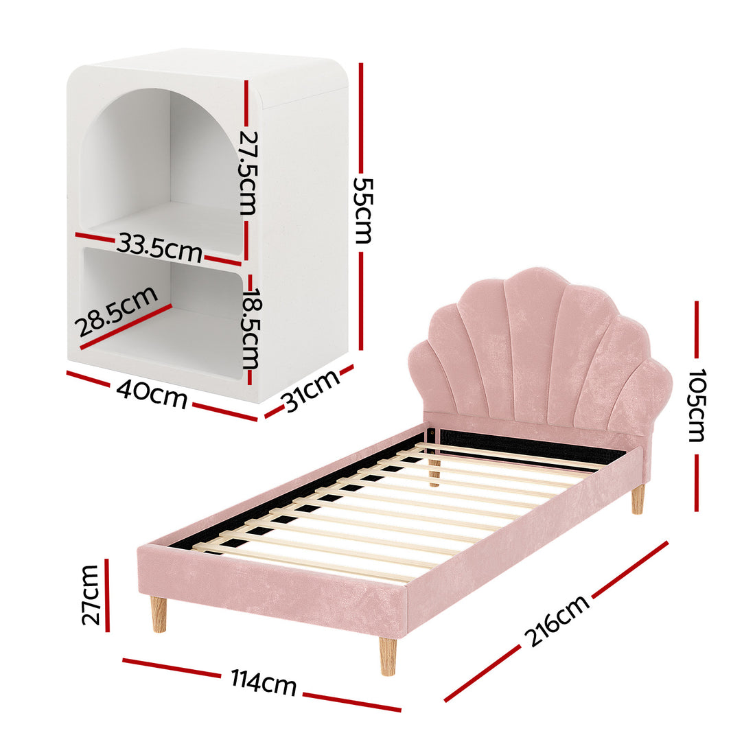 Artiss Rosy Velvet Bed Frame King Single with Scallop Headboard Pink