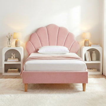 Artiss Velvet King Single Bed Frame with Scallop Headboard Pink