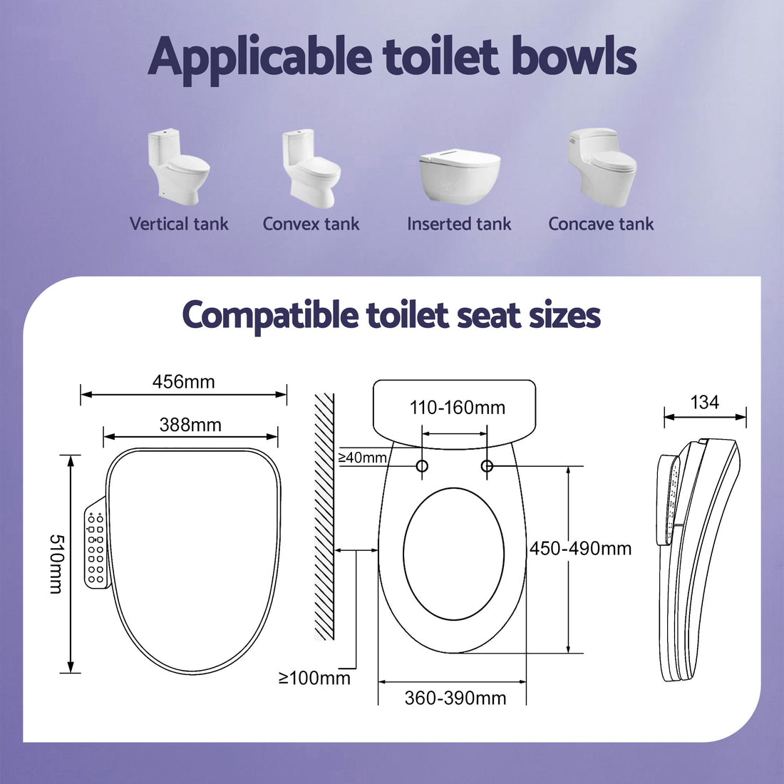 Cefito Electric Bidet Toilet Seat Heated Warm Water Dryer LED Light White