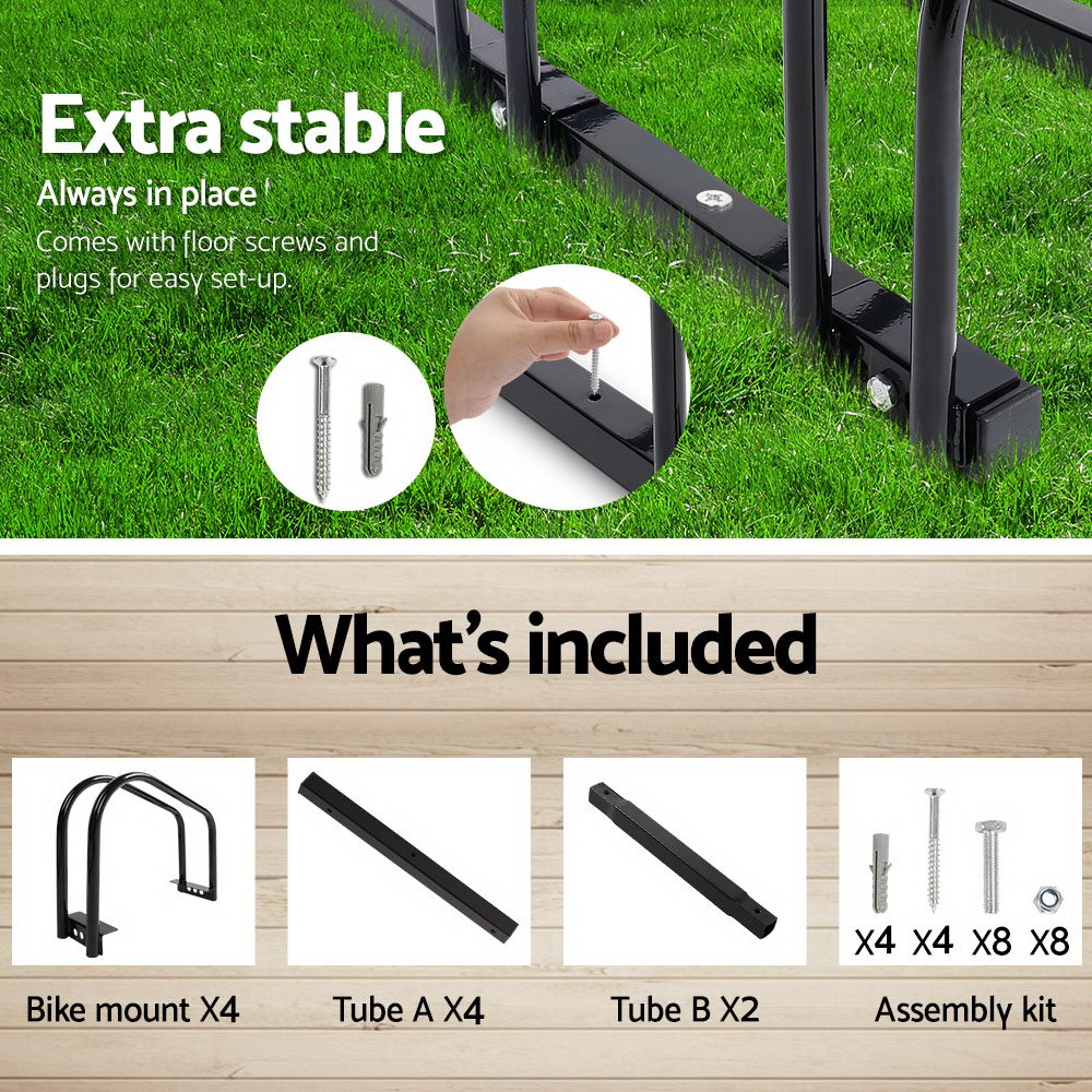 Weisshorn Freestanding 4-Bike Floor Parking Stand Black