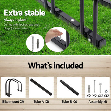 Weisshorn Freestanding 6-Bike Floor Parking Stand Black