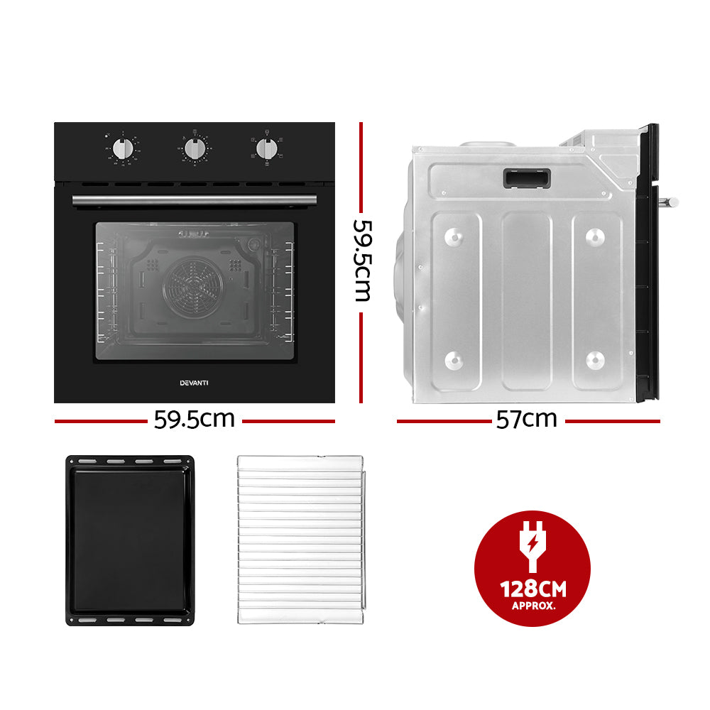 Devanti 70L Built-in Oven 60cm 5 Functions Black