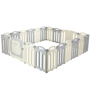 Keezi Foldable Baby Playpen 20 Panels Safety Door Lock Grey