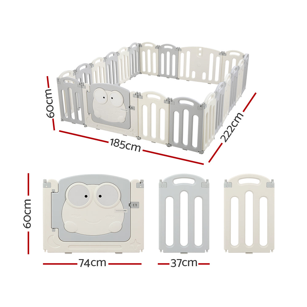 Keezi Foldable Baby Playpen 20 Panels Safety Door Lock Grey
