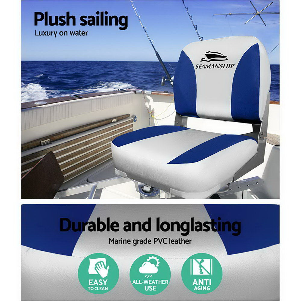Seamanship Folding Boat Seats Marine Swivel Grey Blue