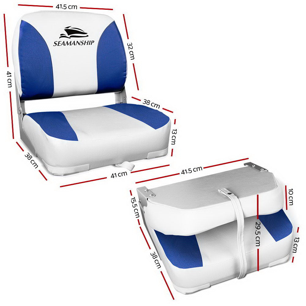 Seamanship Swivel Folding Marine Boat Seats 2-Pack White Blue