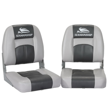 Seamanship Folding Marine Boat Seats Pair with Swivel Base Charcoal